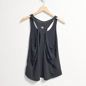 Lululemon Tank Top Sz 6 Small Black Pima Cotton Black Criss Cross Relaxed